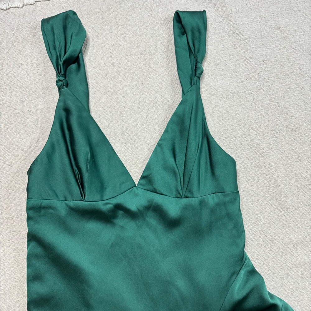 Fame and Partners Green Satin Maxi Gown Dress 8 - Picture 2 of 7